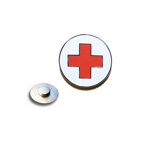image of a red cross pin on a white background