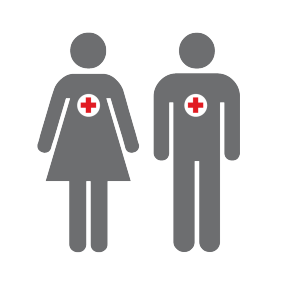 Grey icons of a male and female volunteer